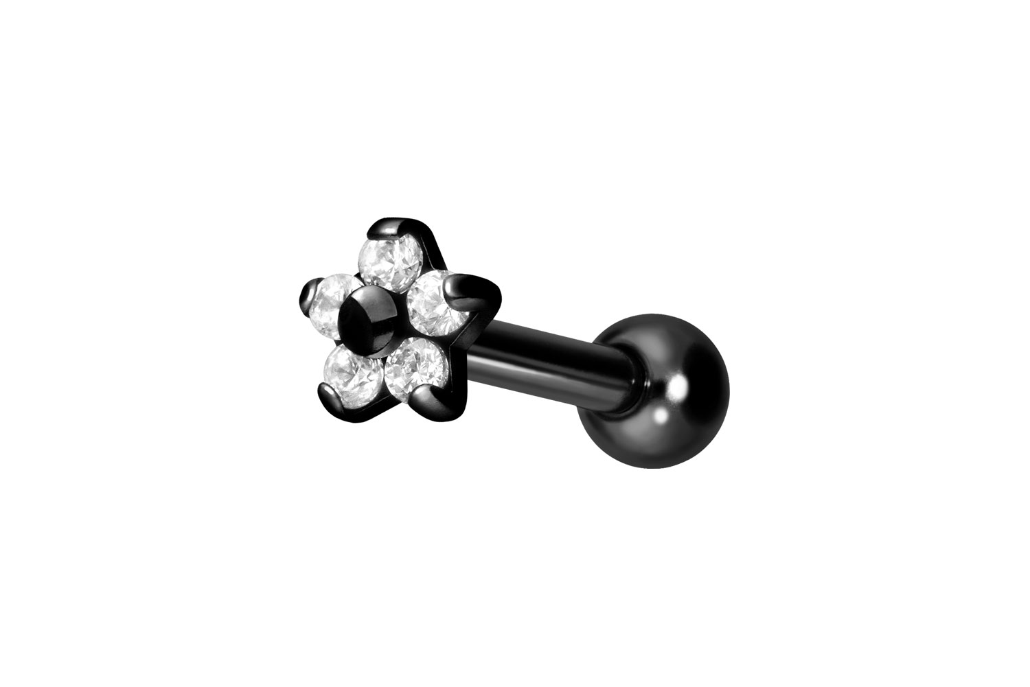 Titan Ohrpiercing mit Innengewinde BLUME MIT 5 KRISTALLEN